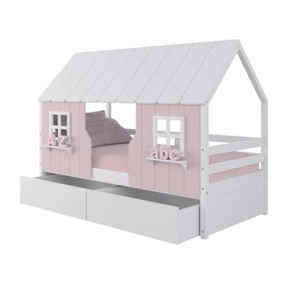 Imagem de Cama Casinha Encantada com 02 Gavetas Madeira Maciça Rosa/ Branco Housin