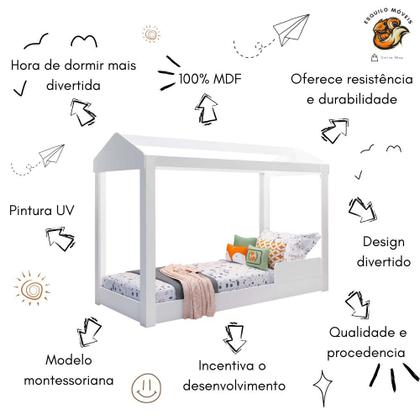 Imagem de Cama Casinha Montessoriana Crystal 100% Mdf Solteiro Branco