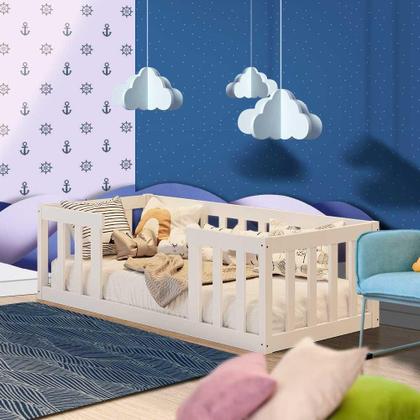 Imagem de Cama Cercadinho De Chão Infantil Montessoriana Branco Com Colchão Mura Shop Jm