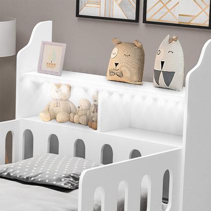 Imagem de Cama Cercadinho Infantil Criança Mdf Helo Solteiro com Nicho e Led - Branca