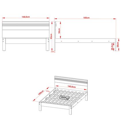 Imagem de Cama de Casal Madeira CM8009 Nogal/Branco - Tecno Mobili