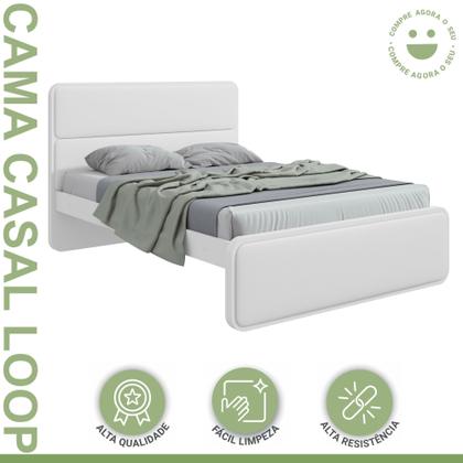 Imagem de Cama de Casal material sintético Cabeceira Estampada Madeira Loop 151cm Branco