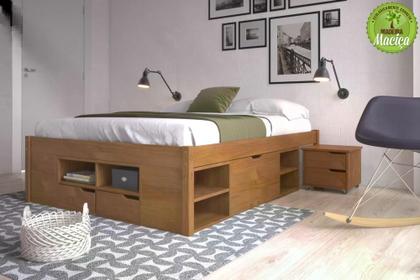 Imagem de Cama de Casal Multifuncional Charme com Mesa de Cabeceira - Amêndoa