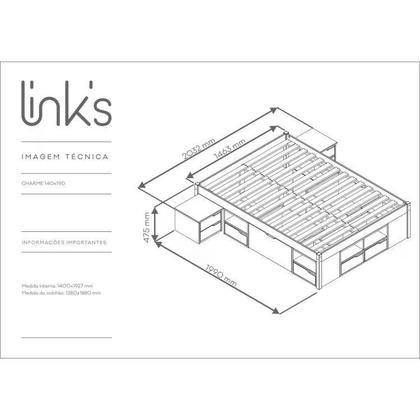 Imagem de Cama de Casal Multifuncional Charme com Mesa de Cabeceira - Amêndoa