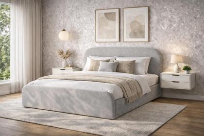Imagem de Cama de Casal Valentina 1.40m Estofada Linha Alta Tecido Linho ou Boucle Para Quarto