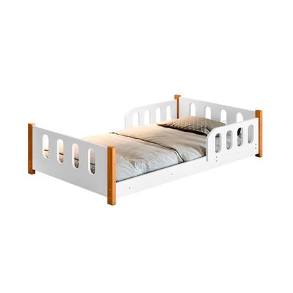 Imagem de Cama de Criança Infantil Juvenil Camila com Grade de Proteção Branca Luminária Led