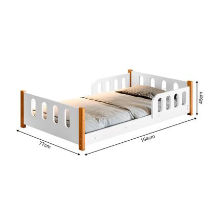 Imagem de Cama de Criança Infantil Juvenil Camila com Grade de Proteção Branca Luminária Led