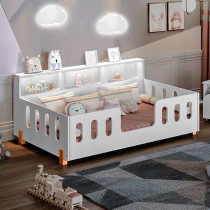 Imagem de Cama de Criança Infantil Montessoriana Led Nina com Nicho Branco
