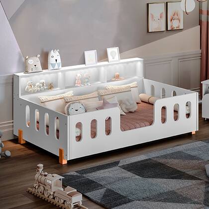 Imagem de Cama de Criança Infantil Montessoriana Led Nina com Nicho - Branco Incluso Lousa Mágica