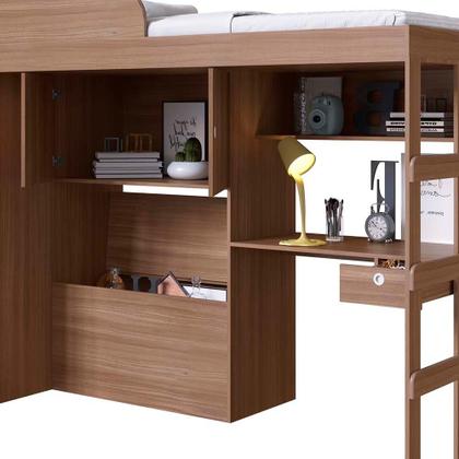 Imagem de Cama De Solteiro Alta Multifuncional Com Escrivaninha Montana Pupi Shop Jm