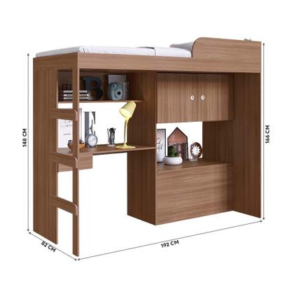 Imagem de Cama De Solteiro Alta Multifuncional Com Escrivaninha Montana Pupi Shop Jm