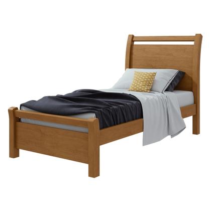 Imagem de Cama de Solteiro Cabeceira com Detalhes Curvos Madeira Reali Plus Amêndoa Clean