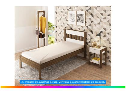 Imagem de Cama De Solteiro Com Cabeceira Ripada Cm8006 Tecnomobili Nogal/Branco