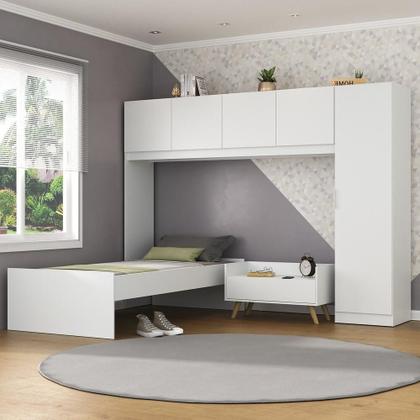 Imagem de Cama De Solteiro Com Colchão/guarda Roupa/mesa De Cabeceira Retrô Dublin Multimóveis Mp4037 Bca/nat