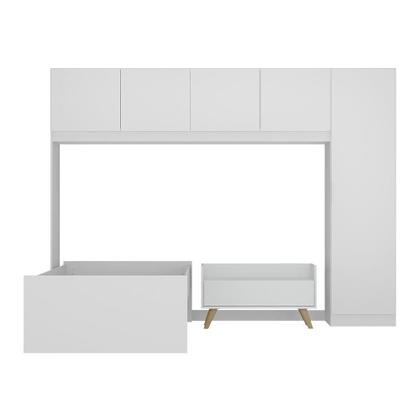 Imagem de Cama de Solteiro com Colchão/Guarda Roupa/Mesa de Cabeceira Retrô Dublin Multimóveis MP4037 Bca/Nat