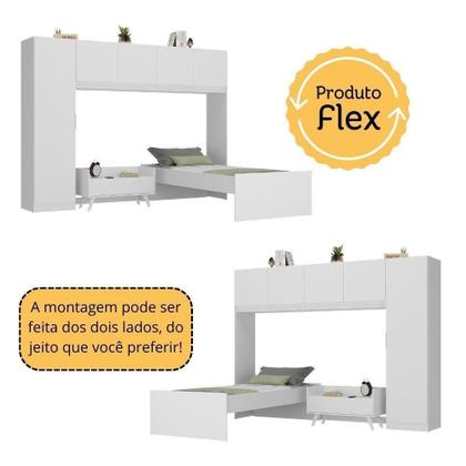 Imagem de Cama De Solteiro Com Colchão/guarda Roupa/mesa De Cabeceira Retrô Dublin Multimóveis Mp4037 Branca