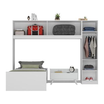 Imagem de Cama De Solteiro Com Colchão/guarda Roupa/mesa De Cabeceira Retrô Dublin Multimóveis Mp4037 Branca