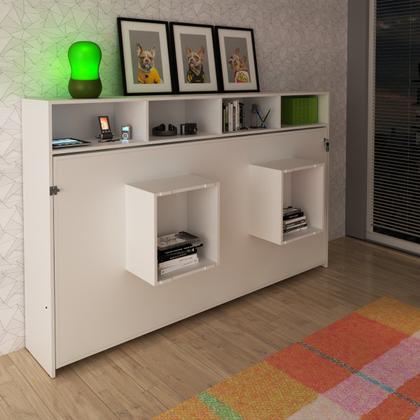Imagem de Cama de Solteiro Dobrável com Estante Branco Tecno Mobili