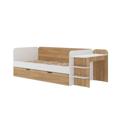 Imagem de Cama de Solteiro Funcional Infantil com Escrivaninha e Cama Auxiliar 100% MDF Premium Helena Marrom/Branco/Louro Freijó Grann