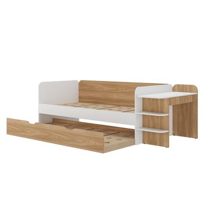 Imagem de Cama de Solteiro Funcional Infantil com Escrivaninha e Cama Auxiliar 100% MDF Premium Helena Marrom/Branco/Louro Freijó Grann