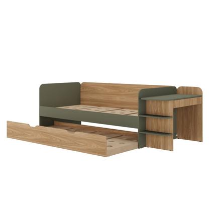 Imagem de Cama de Solteiro Funcional Infantil com Escrivaninha e Cama Auxiliar 100% MDF Premium Helena Marrom/Verti/Louro Freijó Grann