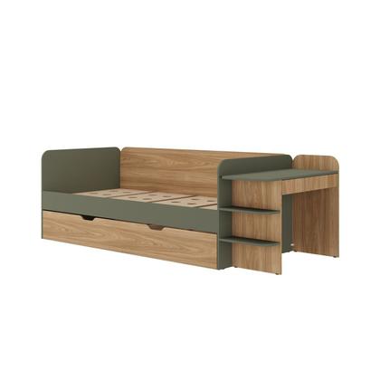 Imagem de Cama de Solteiro Funcional Infantil com Escrivaninha e Cama Auxiliar 100% MDF Premium Helena Marrom/Verti/Louro Freijó Grann