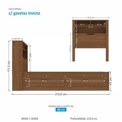 Imagem de Cama de Solteiro Invicta com 2 Gavetas