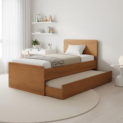 Imagem de Cama de Solteiro MDF com Bicama Auxiliar Reforçada, Ideal para Quarto Infantil Compacto