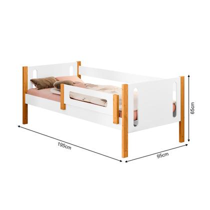 Imagem de Cama de Solteiro Premium Mirela Branco/amêndoa com Grade de Proteção Acompanha Luminária Led