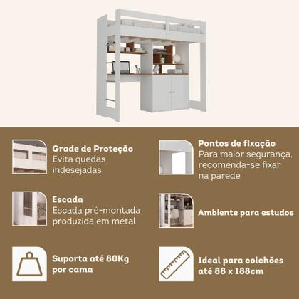 Imagem de Cama de Solteiro Zwork 2 Portas com Escrivaninha Multifuncional Yescasa