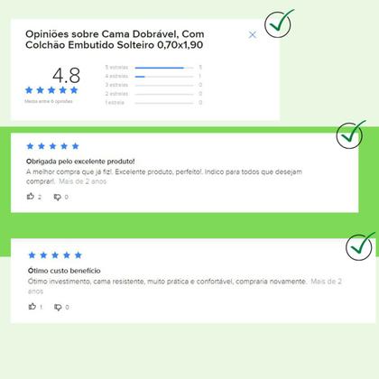 Imagem de Cama Dobrável, Solteiro de Abrir com Colchão Embutido 70cm x 190cm Kenko Premium