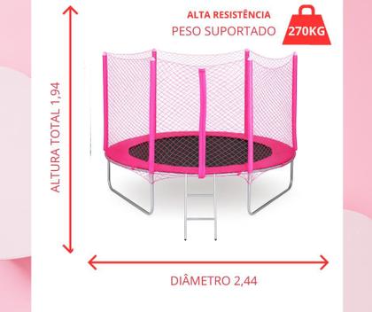 Imagem de Cama elástica 2,44 PINK com zíper na rede