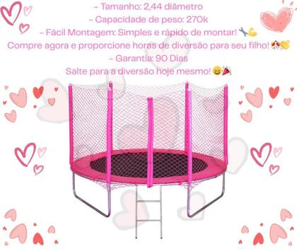 Imagem de Cama elástica 2,44 PINK com zíper na rede