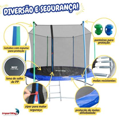 Imagem de Cama Elástica Infantil 305cm Pula Pula Grande Com Rede de Proteção Escada Resistente