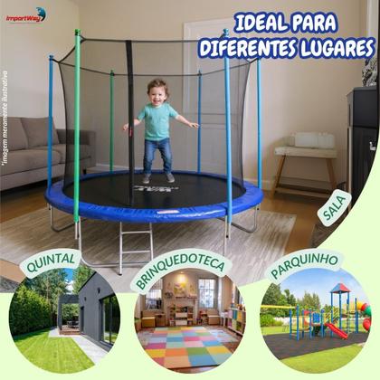 Imagem de Cama Elástica Infantil 305cm Pula Pula Grande Com Rede de Proteção Escada Resistente