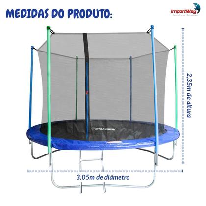 Imagem de Cama Elástica Infantil 305cm Pula Pula Grande Com Rede de Proteção Escada Resistente