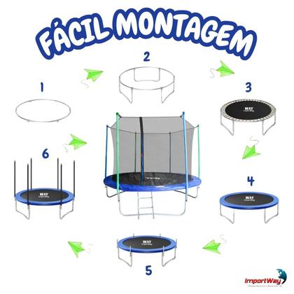 Imagem de Cama Elástica Infantil 305cm Pula Pula Grande Com Rede de Proteção Escada Resistente