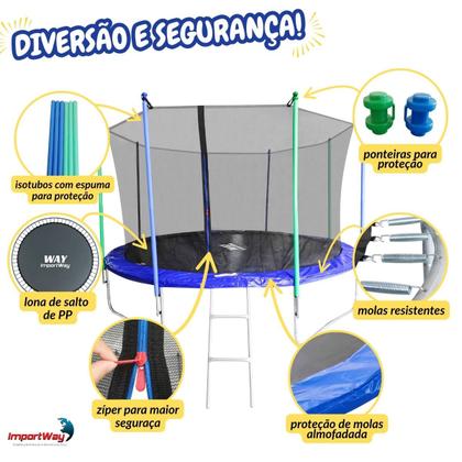 Imagem de Cama Elástica Infantil 366cm Pula Pula Trampolim Grande Com Rede de Proteção e Escada Resistente