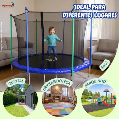 Imagem de Cama Elástica Infantil 366cm Pula Pula Trampolim Grande Com Rede de Proteção e Escada Resistente