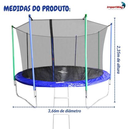 Imagem de Cama Elástica Infantil 366cm Pula Pula Trampolim Grande Com Rede de Proteção e Escada Resistente