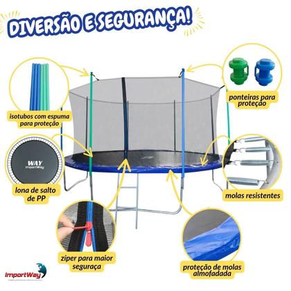 Imagem de Cama Elástica Infantil Grande 427cm Com Rede de Proteção e Escada Pula Pula Completo