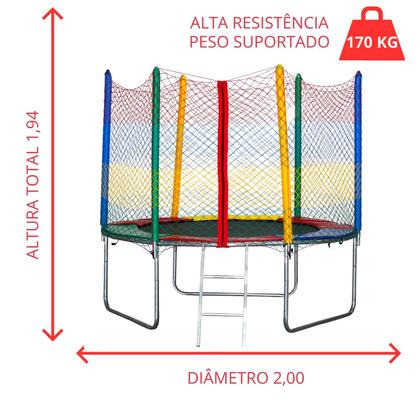 Imagem de Cama elástica pula pula 2,00 alta resistência rede com zíper pura diversão