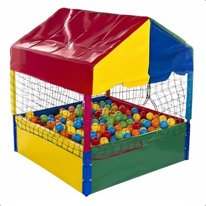 Imagem de Cama Elástica Pula Pula 2,30m Nacional Piscina de Bolinhas Quadrada 1,00m Premium 500 Bolinhas Escorregador Médio 3 Degraus Gangorra 2 Lugares