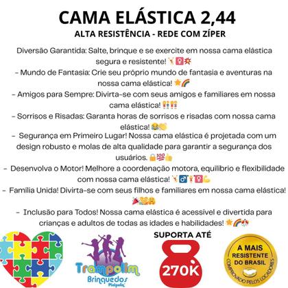 Imagem de Cama Elástica Pula Pula 2,44 Suporta 270Kg Alta resistência Rede com Zíper