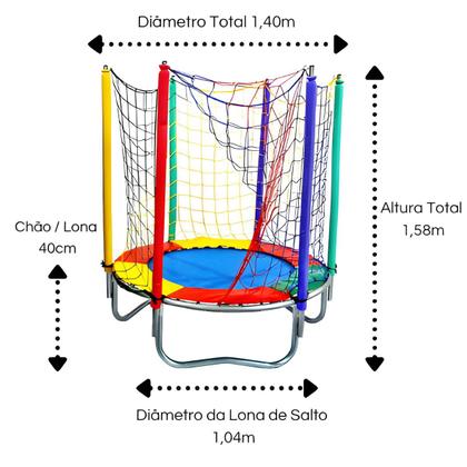 Imagem de Cama Elástica Pula Pula Trampolim 1,40m Nacional Colorida Infantil