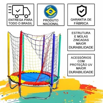 Imagem de Cama Elástica Pula Pula Trampolim 1,40m Nacional Colorida Infantil