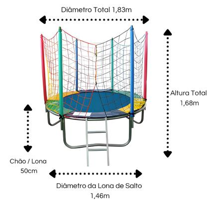 Imagem de Cama Elástica Pula Pula Trampolim 1,83m Infantil Média Colorida Nacional Premium Playground Rotoplay Brinquedos