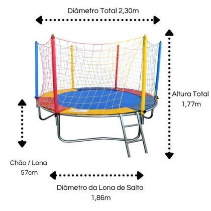 Imagem de Cama Elástica Pula Pula Trampolim 2,30m Nacional Premium + Piscina de Bolinhas Quadrada 1,00m + 500 Bolinhas