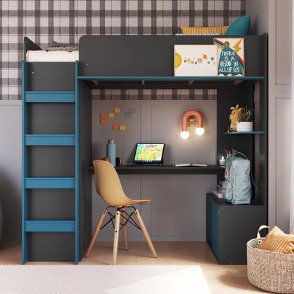 Imagem de Cama Elevada Multifuncional com Armário e Escrivaninha