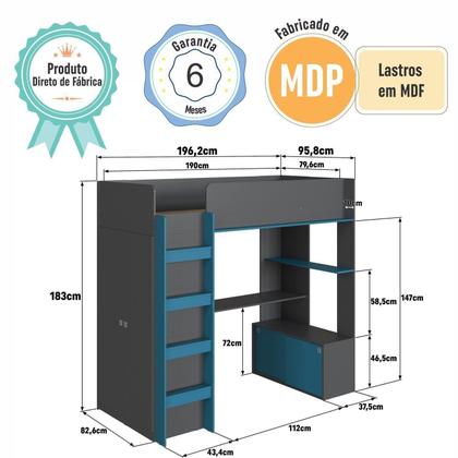 Imagem de Cama Elevada Multifuncional com Armário e Escrivaninha